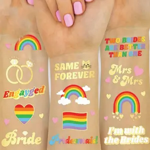1pcBride Pride Temporary Tattoos - Glitter Styles | Mrs and Mrs Bach Party Decoration, Bride to Be Gift + Lesbian Rainbow Bridal Shower