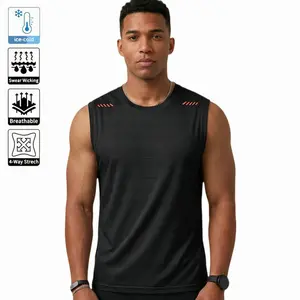 Spring/Summer Men’s Sleeveless T‑Shirt — 7° Cooling Tech Gradient Mesh Ice Silk Fabric, Casual & Comfortable, Moisture‑Wicking, High Stretch, Silky Smooth, Breathable, Quick Dry; Basic Sports Tank Top for Summer