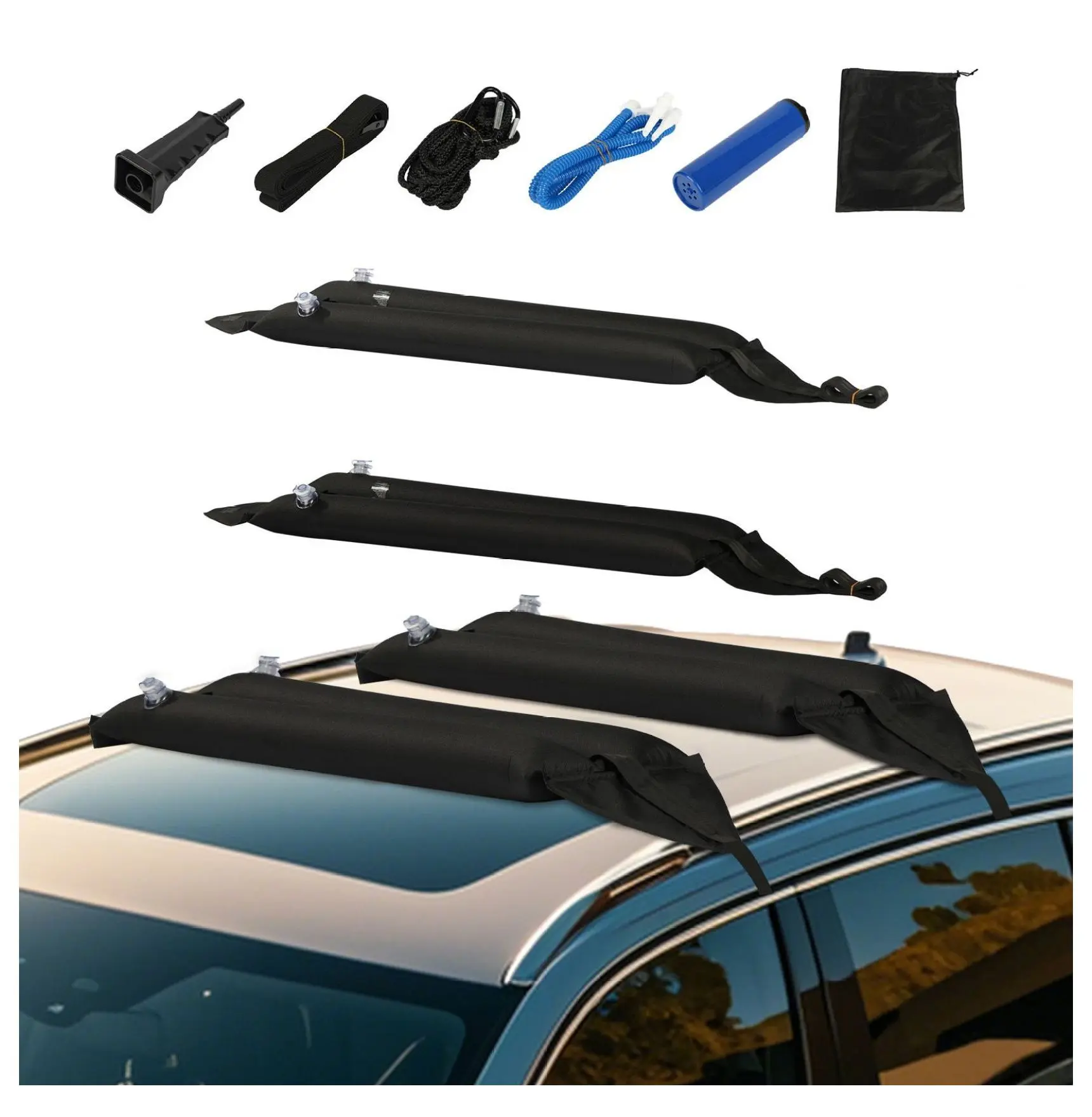 Inflatable Car Roof Rack Pads 37.6 Inch, 88lbs Kayak Carrier with Straps 38.5 inch