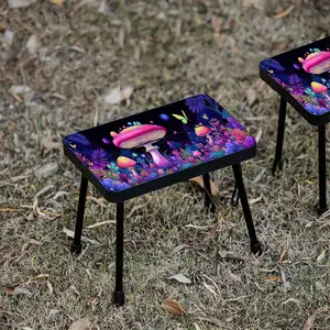 Portable Foldable Outdoor Chair, Compact Pocket Seat, Colorful Mushroom Pattern, Indoor & Outdoor Use, Easy to Carry, Ideal for Camping & BBQ