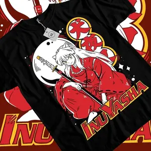 Inuyasha Sesshomaru T-shirt Red Moon Inu Yasha Anime Black Short Sleeve All Size
