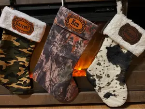 Christmas Stocking Customized with Name Faux Fur Cow Print Camouflage Camo with Fur Ideal for Gifting or Home Decoration