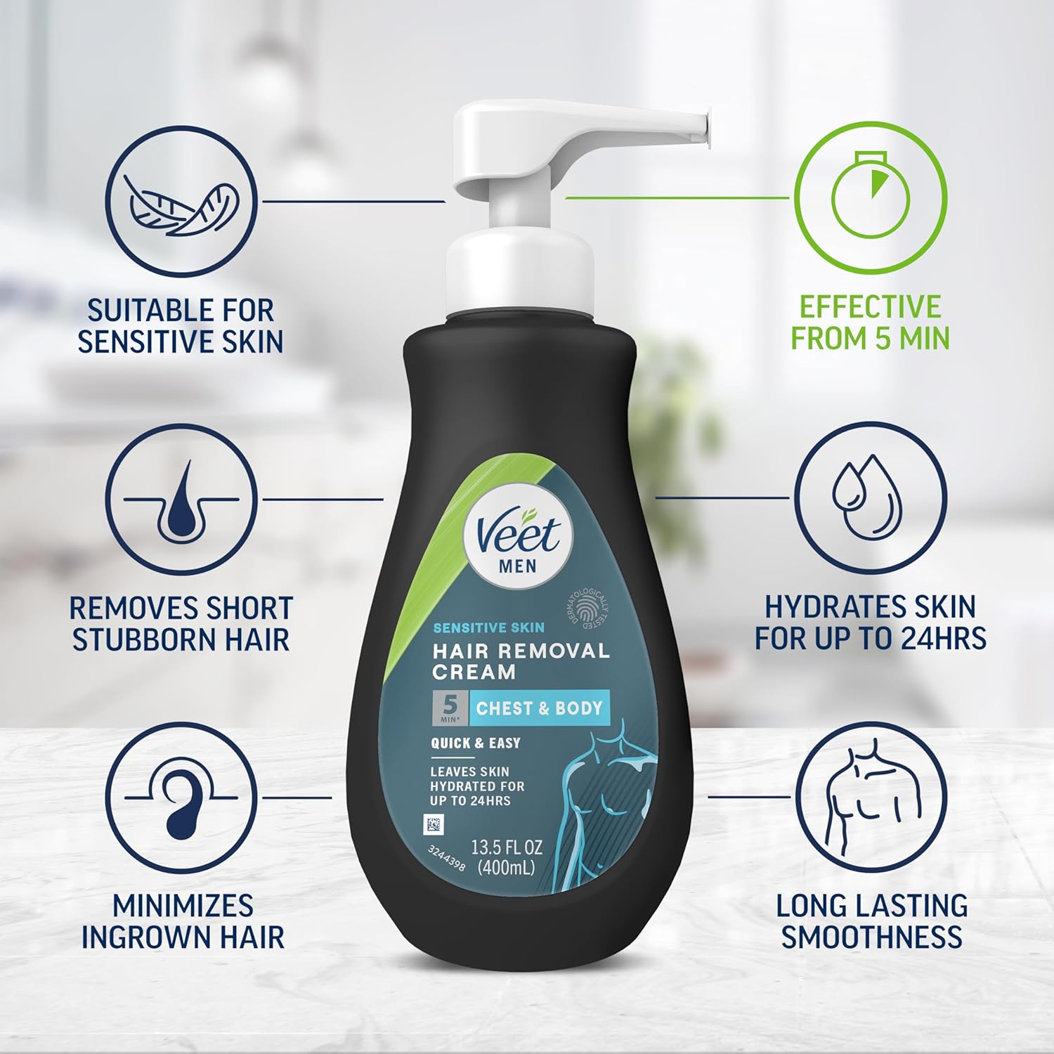 Veet Sensitive Skin Dermatologically Tested 13.5 Fl Oz. 5 Min Men's Hair Removal Gel Cream with Spatula For Body, Chest & Back Springtok Wax Veet Sensitive Skin Dermatologically Tested 13.5 Fl Oz. 5 Min Men's Hair Removal Gel Cream with Spatula For Body, Chest & Back Springtok Wax