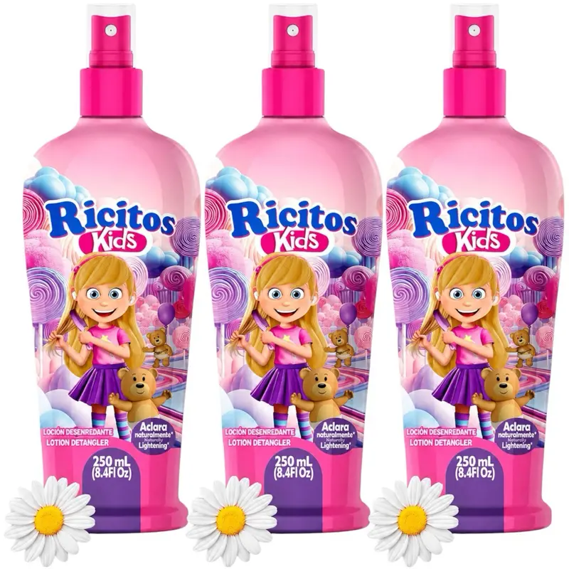 Ricitos Kids Detangling Lotion | Chamomile Spray | 8.4 fl oz | 3-Pack | Detangles and lightens naturally with chamomile, leave-in spray for kids, paraben-free