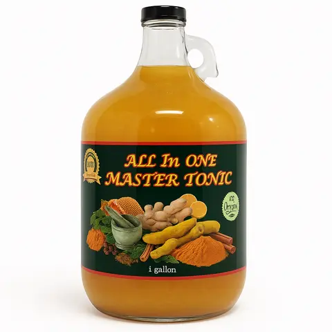 All In One Master Tonic Organic Herbal Wellness Elixir with Apple Cider Vinegar Turmeric Ginger Honey Cinnamon Cloves & Cayenne for Detox Energy & Immune Support Natural Healthcare Fitness Supplement vitality boost