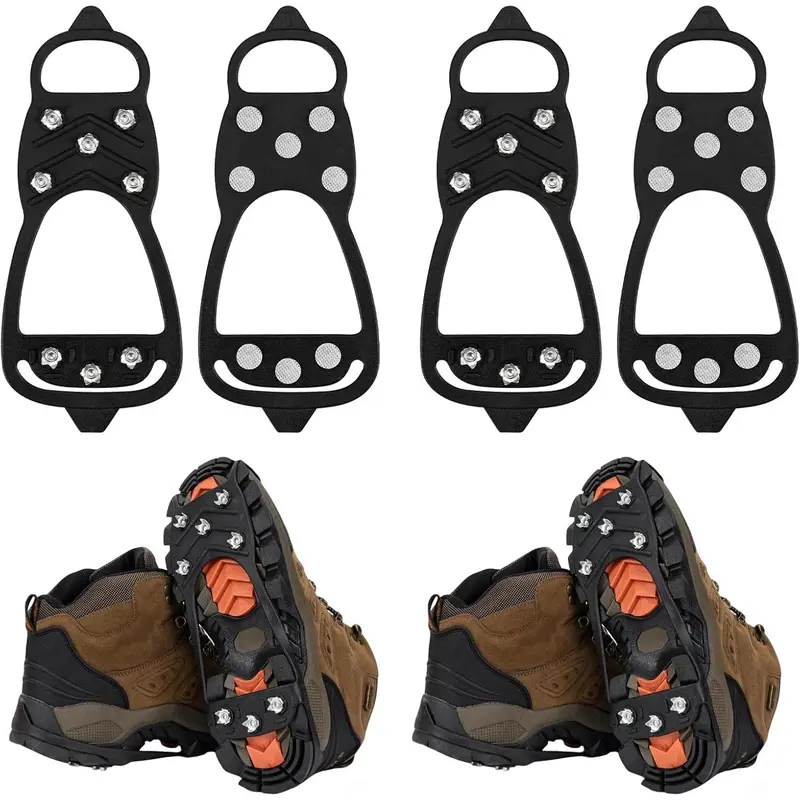 2 Pairs Ice Cleats for Shoes and Boots, 8 Steel Gripper Spikes Non-Slip Traction Cleats, Micro Shoe Snow Grips Crampons for Winter Hiking, Walking, and Ice Fishing