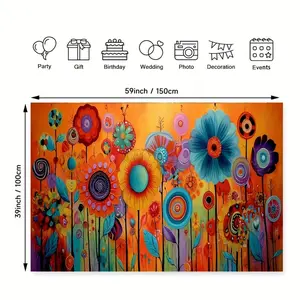 2D Flat, 1pc Large Bohemian Mandala Wall Tapestry & Party Banner Backdrop - Turquoise Pink Orange Purple Yellow Green Multicolor Abstract Flower Wall Decor with Indian Wedding & Mexican Theme Patterns, Durable /-Like Cloth for, 2D Flat