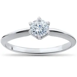 3/8ct Round Diamond Solitaire Engagement Ring 10K White Gold