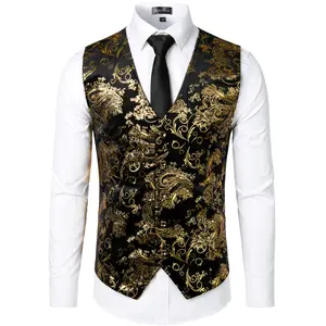ZEROYAA Mens Hipster Metallic Paisley Printed Single Breasted V-Neck Suit Vest/Tuxedo Waistcoat Shirts Tops Elegant Floral funny shirts father's dad gifts