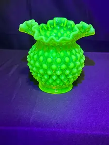 Uranium- Fenton- Hobnail- Ruffled Rose Vase- topaz opalescent