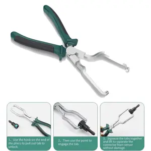 Automotive Electrical Disconnect Pliers 9 Inch, Fuel Line Clip Release Tool, Spark Plug Remover, Stainless Steel Car Repair Hand Tool with Green Handle