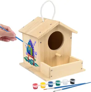 LotFancy DIY Wooden Bird House Kit for Kids Ages 4+ Build & Paint with 6 Paint Colors & Brushes Natural Pine Wood Eco-Friendly Bird Friendly Design Perfect Family Project Fun Gift
