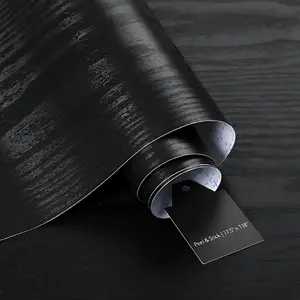 Black Wood Grain Textured Self-Adhesive Vinyl Wallpaper - 17.7x118", Reusable, Removable, Stain-Resistant, Renter-Friendly for Indoor Use on Countertops, Cabinets, Desks
