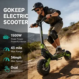 F5 Off-Road Electric Scooter, 1500W Peak Motor, Top Speed 34MPH, 52V 20Ah Battery, 43 Miles Long Range, 11 Inch Fat Tire E-Scooter for Adults