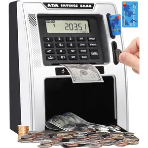 Talking ATM Piggy Bank for Kids with Dual Debit Cards, Power-Off Memory, Auto-Opening Drawer for Real Money for Boys, Onekey Shutdown, Bill Feeder, Coin Recognition, Balance Calculator Machine