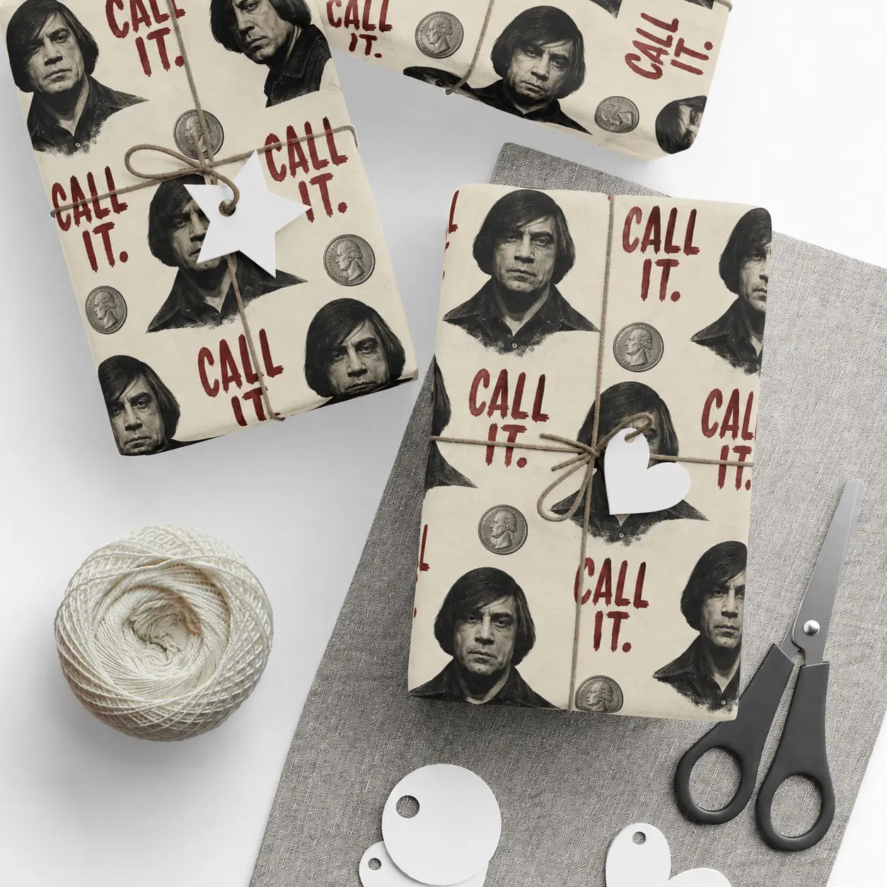 No Country for Old Men Wrapping Paper, Anton Chigurh Crime Thriller Gift Wrap, for Birthday and Holiday Presents, Gift for Neo-Western Movie Fans