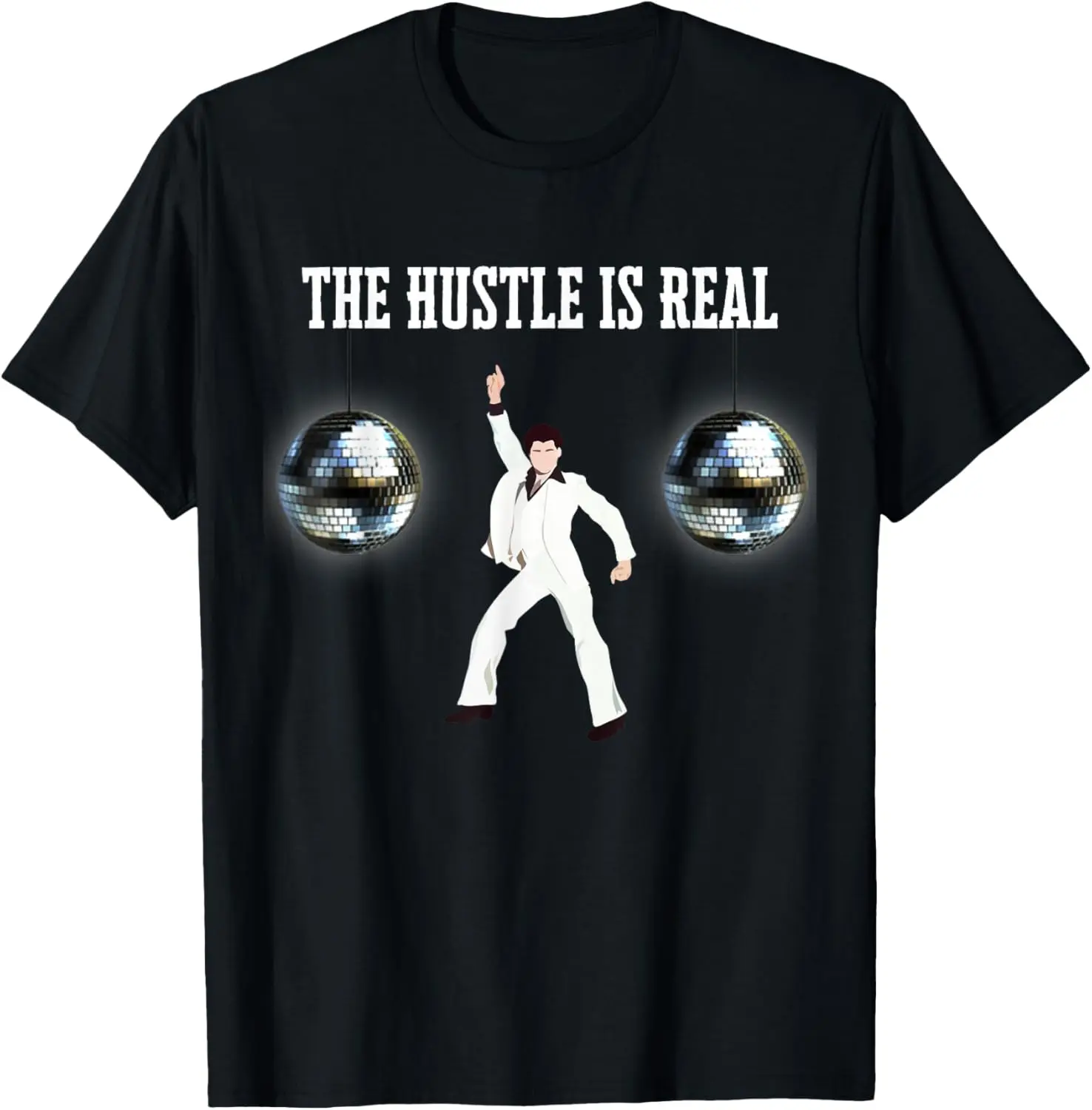 Women's Vintage Graphic T-Shirt - Funny Disco Ball 'The Hustle is Real 70s' Print, Distressed 100% Cotton Short-Sleeve Round Neck Casual Tops, Everyday Party Wear, Machine Washable Clothes