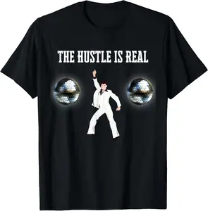 100% Cotton Funny Disco Ball The Hustle is Real 70s T-Shirt