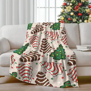 1pc Christmas tree cake pattern blanket, comfortable soft flannel warm blanket, Christmas happy bed blanket, for Christmas sofas, beds, cars, rooms, offices, parties, camping, Christmas gift blanket, Happy Blanket Gifts (multiple colors optional)