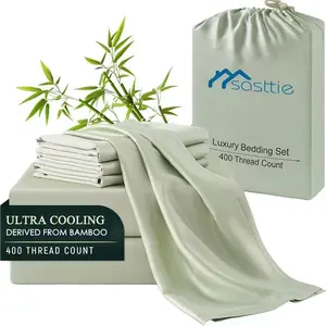 4PCS Bamboo Sheet Set - Queen Size, Ultra Soft, Cooling & Breathable, Extra Deep Pocket Bedding