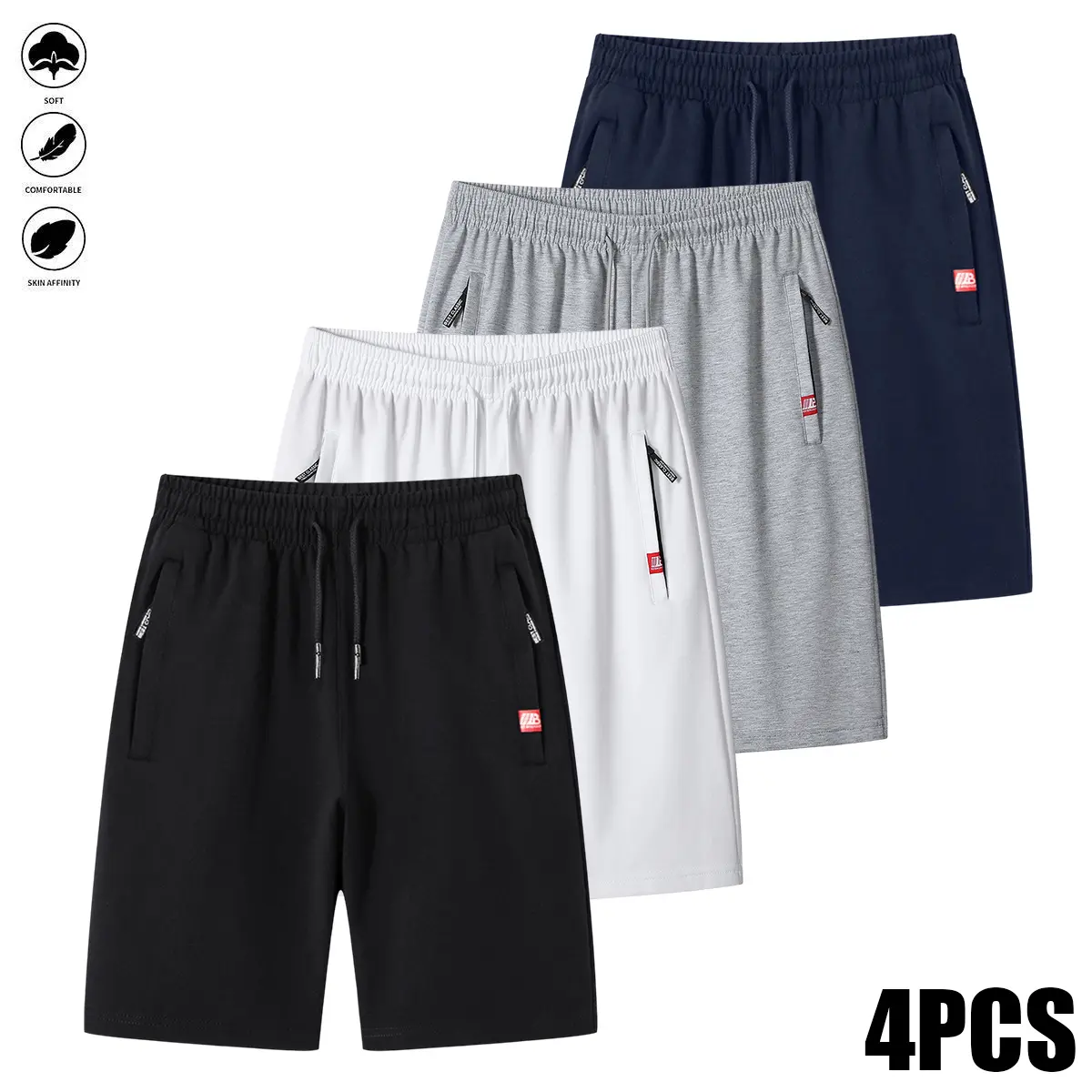 Men's 4-Piece Breathable Casual Sporty Chic Fitted Cut Summer Shorts with Drawstring, Zipper, Fashion Design for Beach, Cycling, Daily Wear