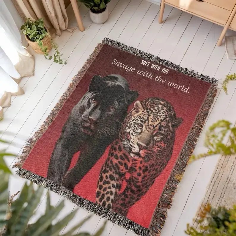 Soft With You Savage With The World Blanket, Black Panther Throw Blanket, Romantic Gift for Her, Cozy Couple Blanket