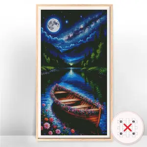 Landscape Pattern DIY Cross Stitch Without Frame,With Tools 11CT Cross Stitch Printed Canvas Ship Home Decor