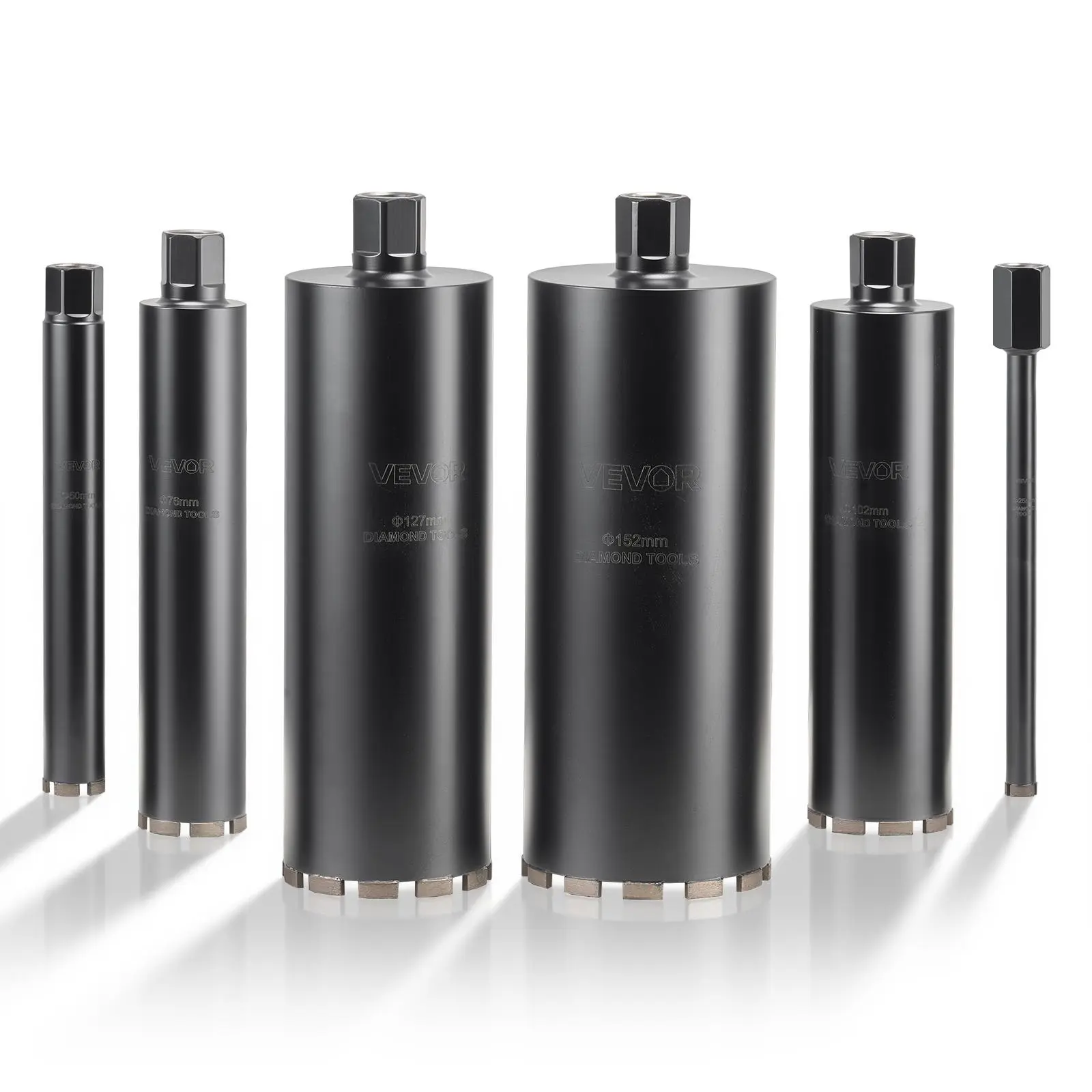 VEVOR 6-Piece Wet Diamond Core Drill Bit Set - 1/2/3/4/5/6 in Diameters, 14 in Depth, 1-1/4 in-7 Internal Thread, High Precision Welding, Diamond Tip for Concrete Work, Bricks