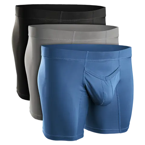 Men's 3-Pack Nylon V-Fly Enhancing Pouch Boxer Briefs - Black, Grey, Navy, Modern Plain Mid-Waist, Moisture-Wicking Fabric, Easy Styling, Big Sizes with Pocket, Compression Underwear for Work, Activewear, A Pouch