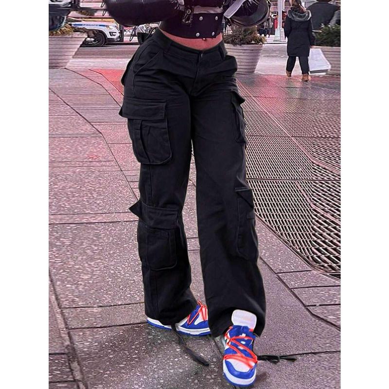 Women's High Waisted Boyfriend Style Distressed Y2K Denim Jeans,Women's Solid Color Simple Casual Denim Pants Y2k,Solid Color Multi-Pocket Button Commuting Simple Y2K Casual Cute Work Pants Long Pants