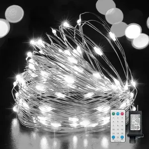 LAMPHOME Fairy Lights Plug in, 33Ft 100 LEDs Waterproof Twinkle Firefly Lights, Adaptor Included, Starry String Lights for Wedding Indoor Outdoor Christmas Patio Garden Decoration, White