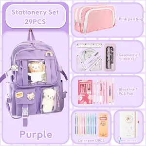 The Start-school Student Stationery Set Includes Cute Backpacks, Pen Bags, Planning Books, Geometric Ruler Compass, Black Ink Neutral Pens, Color Ink Hook Pens, Perfect Gift for Children School Supplies