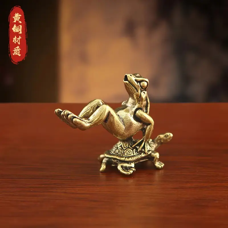 Antique Traditional Round Solid Brass Animal Figurines - Frog, Turtle, Chihuahua Sculpture, Christmas Ornament, Small Room Decor House Decoration