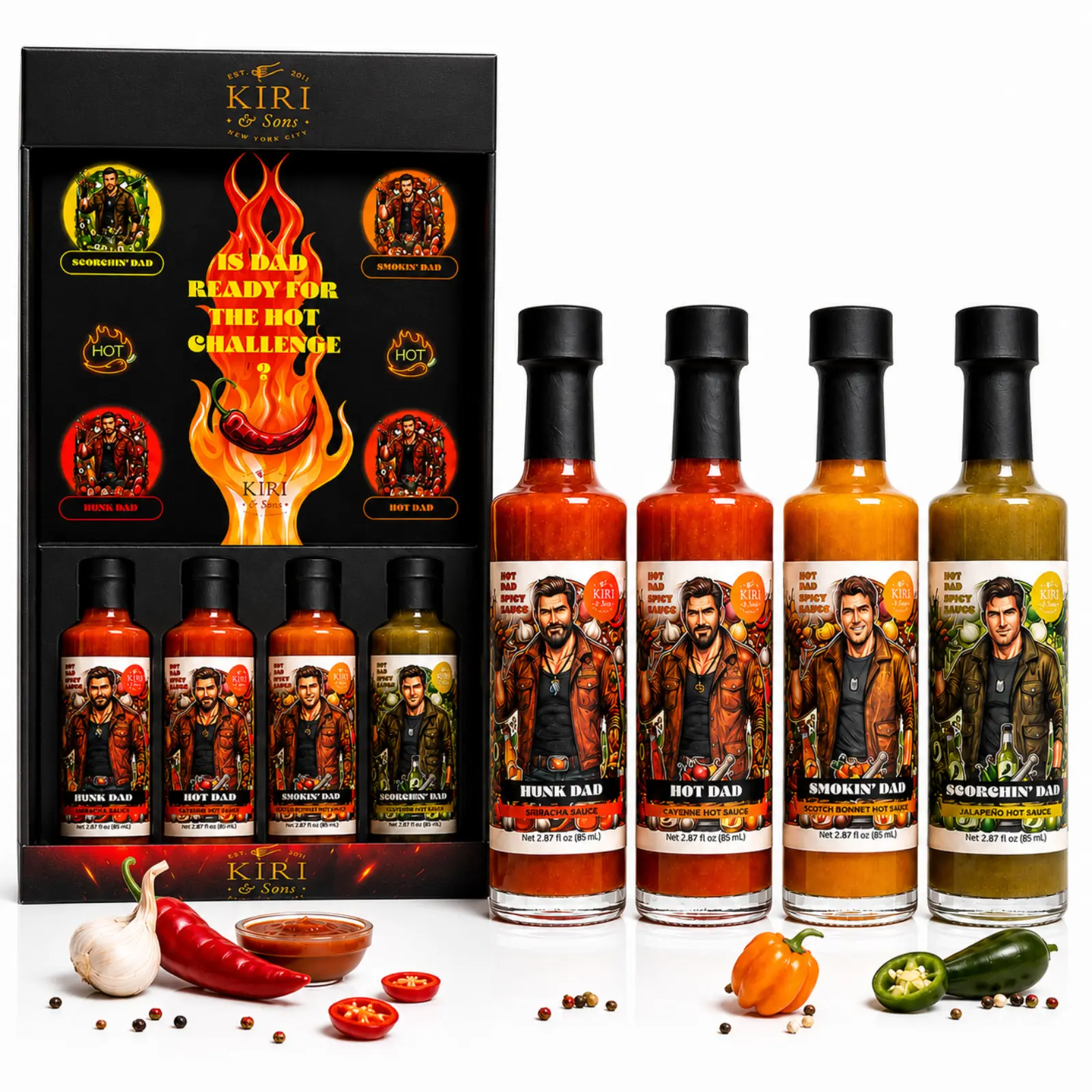 4-Pack Hot Sauce Gift Set, Assorted Spicy Flavor Collection for Heat Lovers