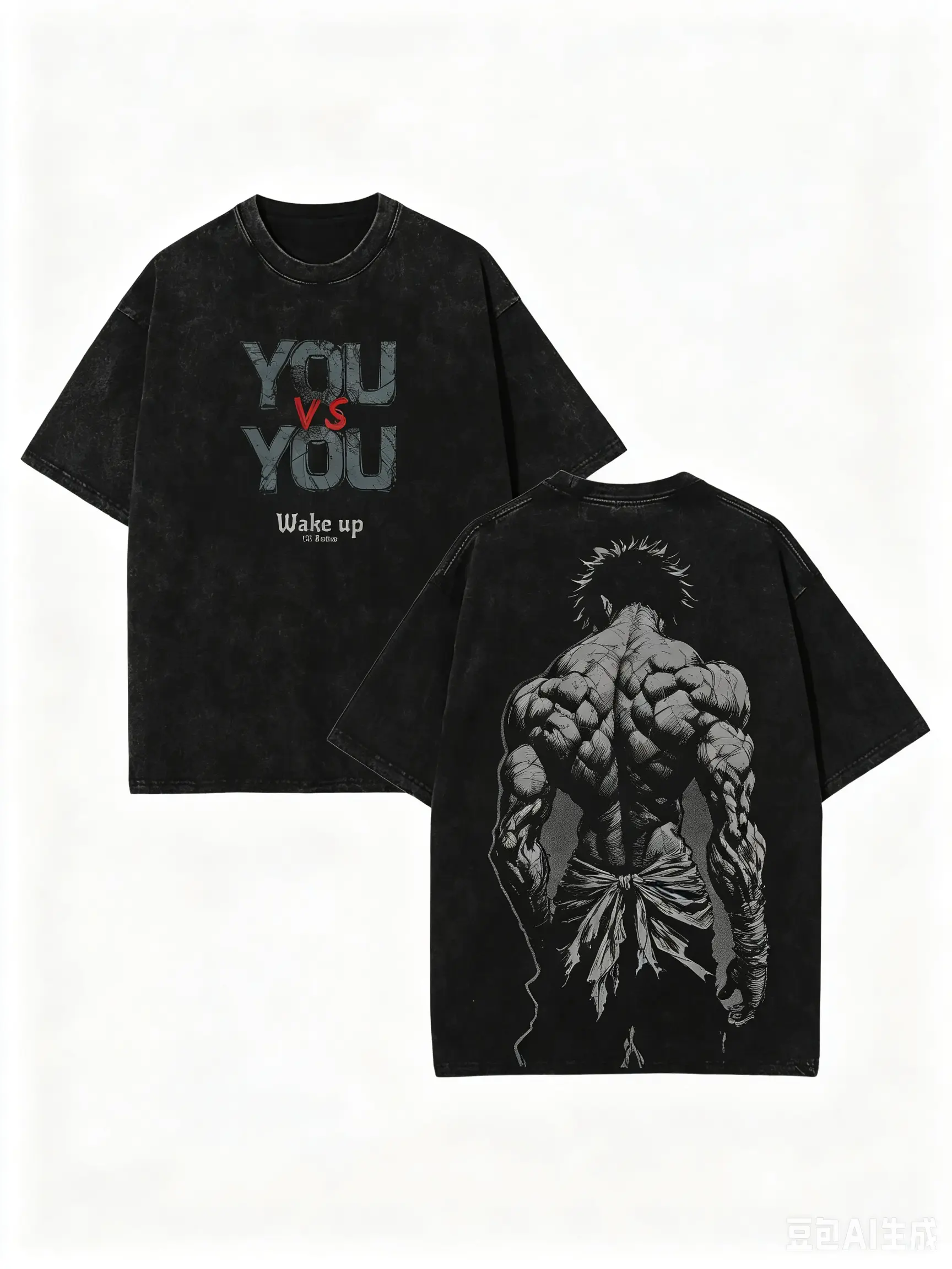 Men's Oversized Graphic T-Shirt, Baki Hanma Grappler Design, Vintage Washed Heavyweight Cotton Shortsleeve for Gym & Streetwear, Aesthetics, Soft, Tee, Double Print, Anime Theme, All Seasons, Seamless, Menswear, Day, 90S Thrift-Store Aesthetics, Short Sle