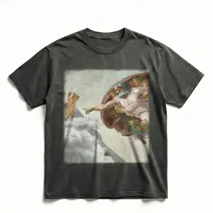 Funny Cat Art Parody T-Shirt – Vintage Famous Painting Cat Graphic Tee, Creative Meme Design, Unisex Short Sleeve Crew Neck Shirt, Soft Breathable Cotton, Casual Comfortable Top, Perfect for Daily Wear, Streetwear, Parties, Gift for Cat & Art Lovers