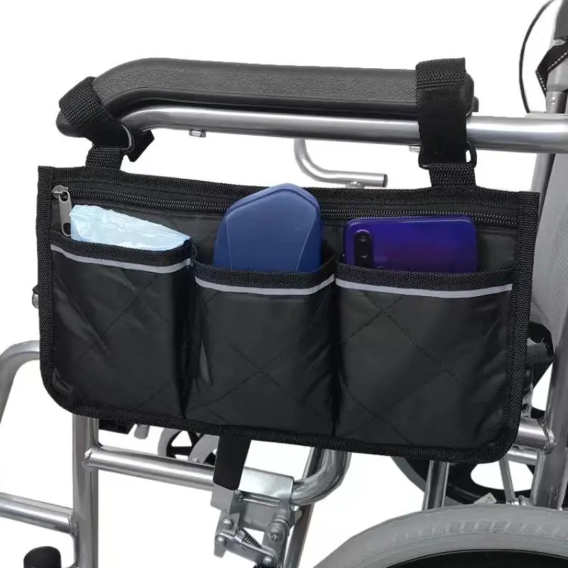 Wheelchair Storage Bag, Waterproof Reflective Wheelchair Bag with Side Pockets, Multifunctional Hanging Bag for Adults, Seniors & Elderly Scooters, Side Organizer Bag, Hangable Organizer Pouch