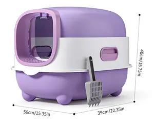 Purple Fully Enclosed Cat Litter Box 56x40x40cm with Front Entry & Scoop Extra Large Odor-Locking Design for Big Cats & Multiple Cats Anti-Leak Drawer-Type Tray Easy to Clean
