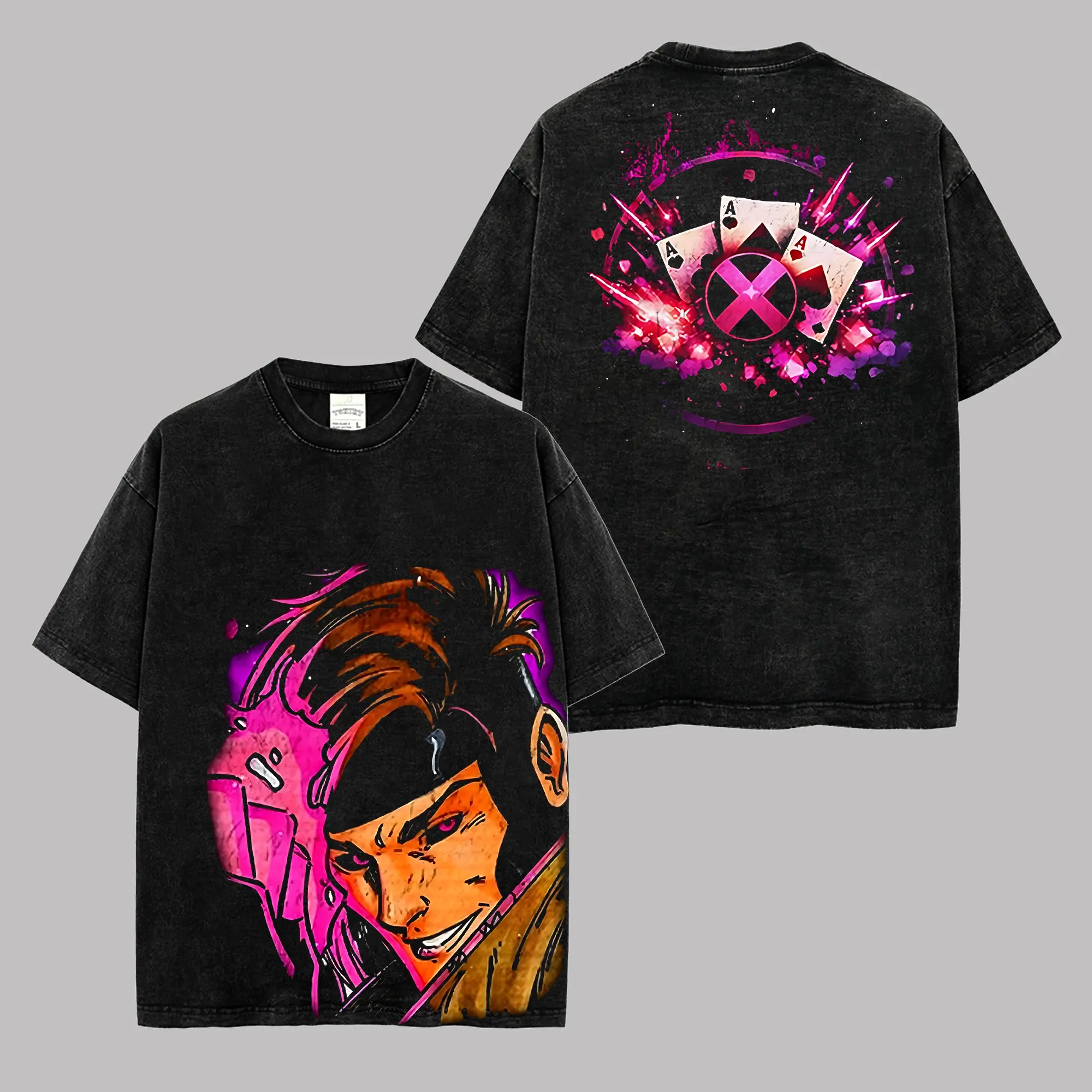 Ver 4 Gambit Inspired Oversized Black Graphic T-Shirt, Vintage Movie Actor Fan Tee, The Remy LeBeau Shirt, Y2K Comic Style Streetwear Top, Black Cotton Unisex Tee, Retro Superhero Inspired Shirt, Gift for Movie Fans