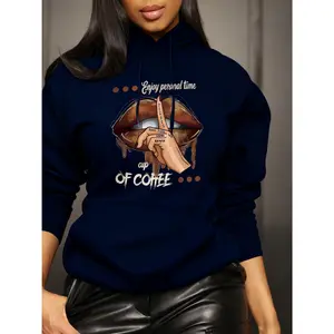 Women's Fashion Casual Winter Hoodie, Creative Letter Print - Adjustable Drawstring, Machine Washable, 6 Colors Available