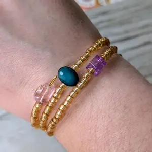 Gold seed bead memory wire wrap bracelet seed bead stacking bracelets beaded jewelry one size fits all