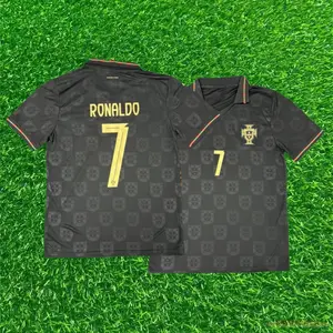 2526 Portugal  Away Black No. 7 CR7 Short Sleeve Jersey Soccer Jerseys