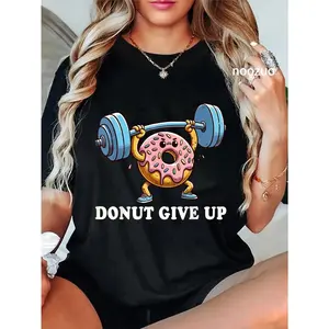 100% Cotton Unisex Weightlifting - Funny Fitness Workout Gym Donut Lover T-Shirt Casual Top