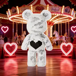 Heart Bear 3D Puzzle Building Blocks Decoration, Bookshelf Home Office Cabinet Decor, Party Living Room TV Stand Display Gift