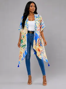 Multi Floral Printed Kimono with Tassels