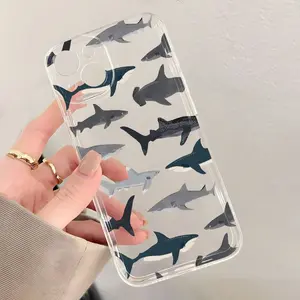 Transparent Soft Phone Case with Shark Pattern UV Printing Phone Cover 360 Degree Full Protection for iPhone 11 12 13 14 Pro Max 15 XR X/ XS 7 8 Plus SE Mini for Smartphone Gift Birthday Gift Boy & Girl Protector Screen Protector Astronaut Durable
