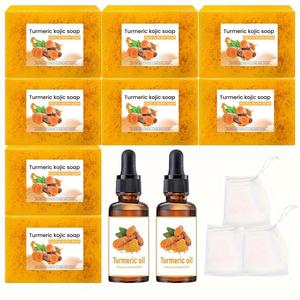 turmeric soap set, 8 counts turmeric soap bar with 2 counts turmeric essential oil, deep cleansing & moisturizing soap bar set for hair & skin