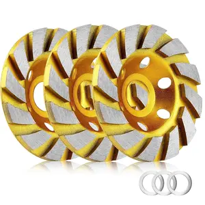 3 count-4 Inch Concrete Stone Ceramic Turbo  Grinding Cup Wheel,12 Segs Heavy Duty Angle  Wheels for Angle (Yellow)