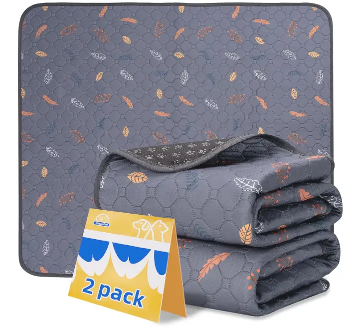 Sunheir Washable Pee Pads for Dogs , Thick Heavy Absorbency Reusable, Prevent Leakage, Waterproof , Non-Slip Pee Pads for Puppy Playpen, Crate, Whelping Box, Potty Training, Grey, 2 packs