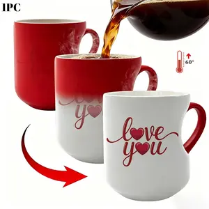 1pc love you & Red Hearts Design Color-Changing Coffee Mug, Heart-Shaped Handle, Cup, Coffee Cup, 11oz 330ml, Red Ceramic Mug, Perfect Birthday Gift, Novelty Cup, Suitable for Daily Use And Gifting, Drinkware